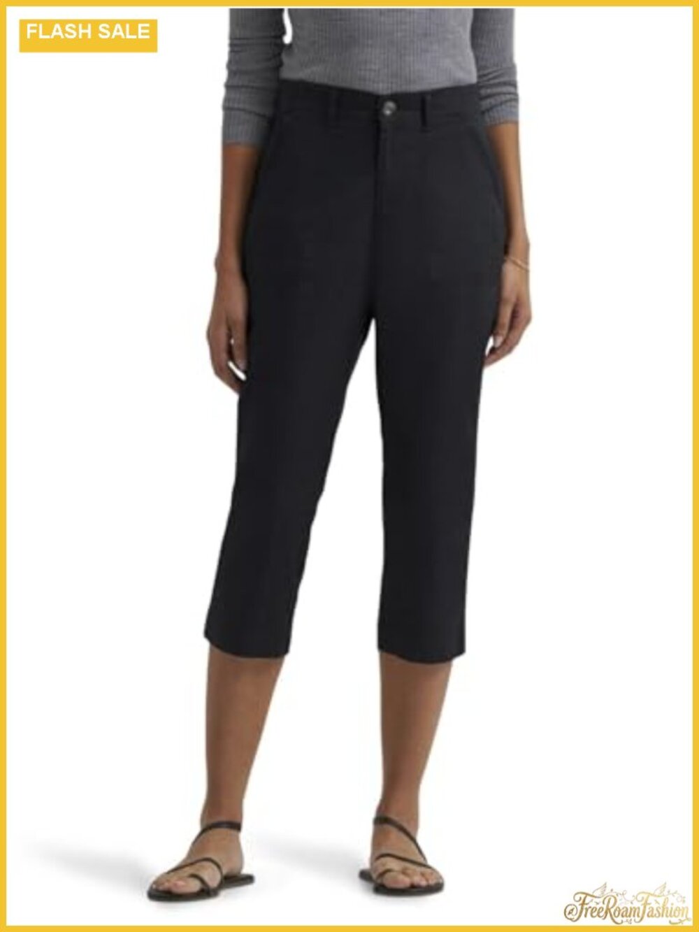 Relaxed Fit Cotton Blend Utility Capri Pants with Pockets